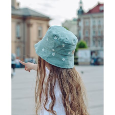 KAPELUSZ MUŚLINOWY TYPU ,,BACKET HAT'' - STOKROTKI ZIELONE - r.48