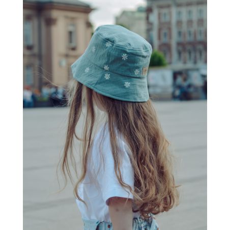 KAPELUSZ MUŚLINOWY TYPU ,,BACKET HAT'' - STOKROTKI ZIELONE - r.48