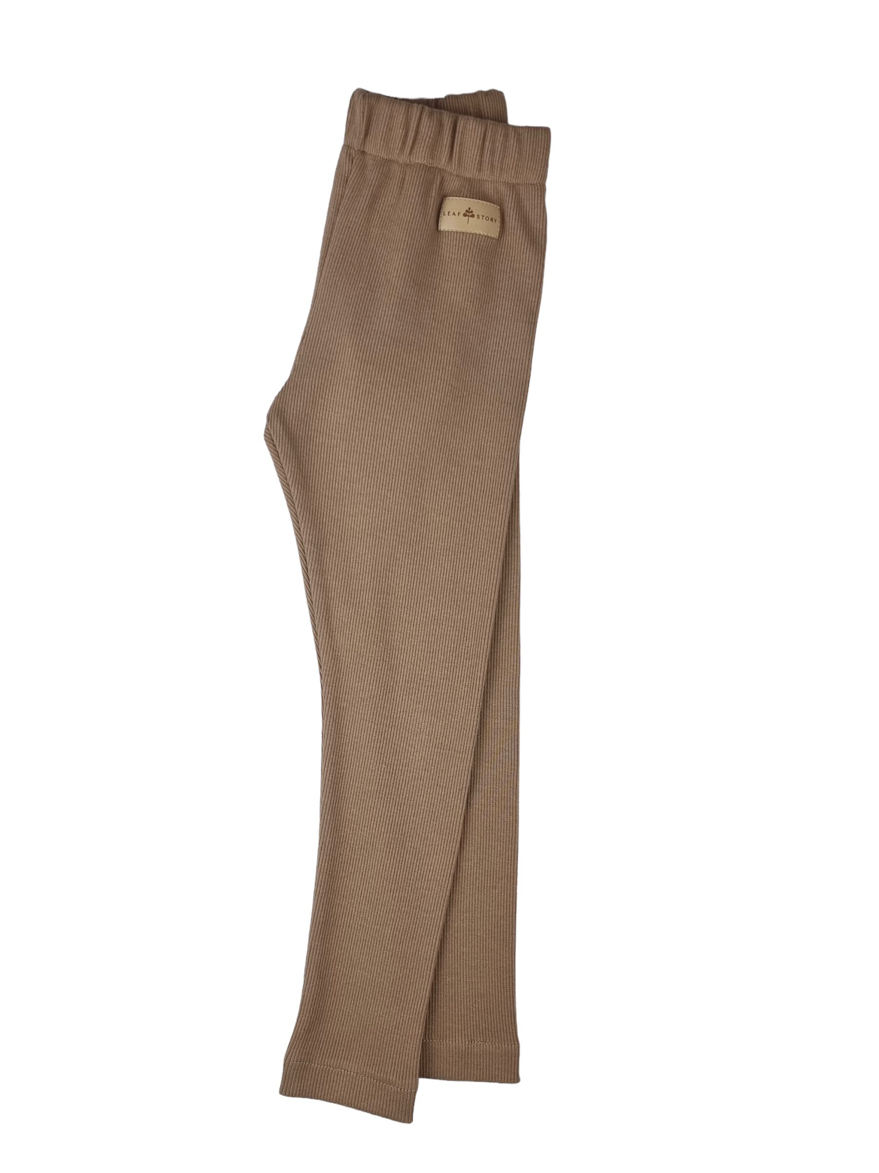 Legginsy z dzianiny prążkowanej - kawa - 134/140