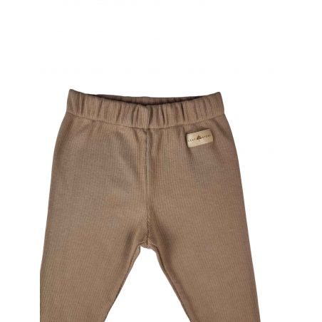 Legginsy z dzianiny prążkowanej - kawa - 134/140