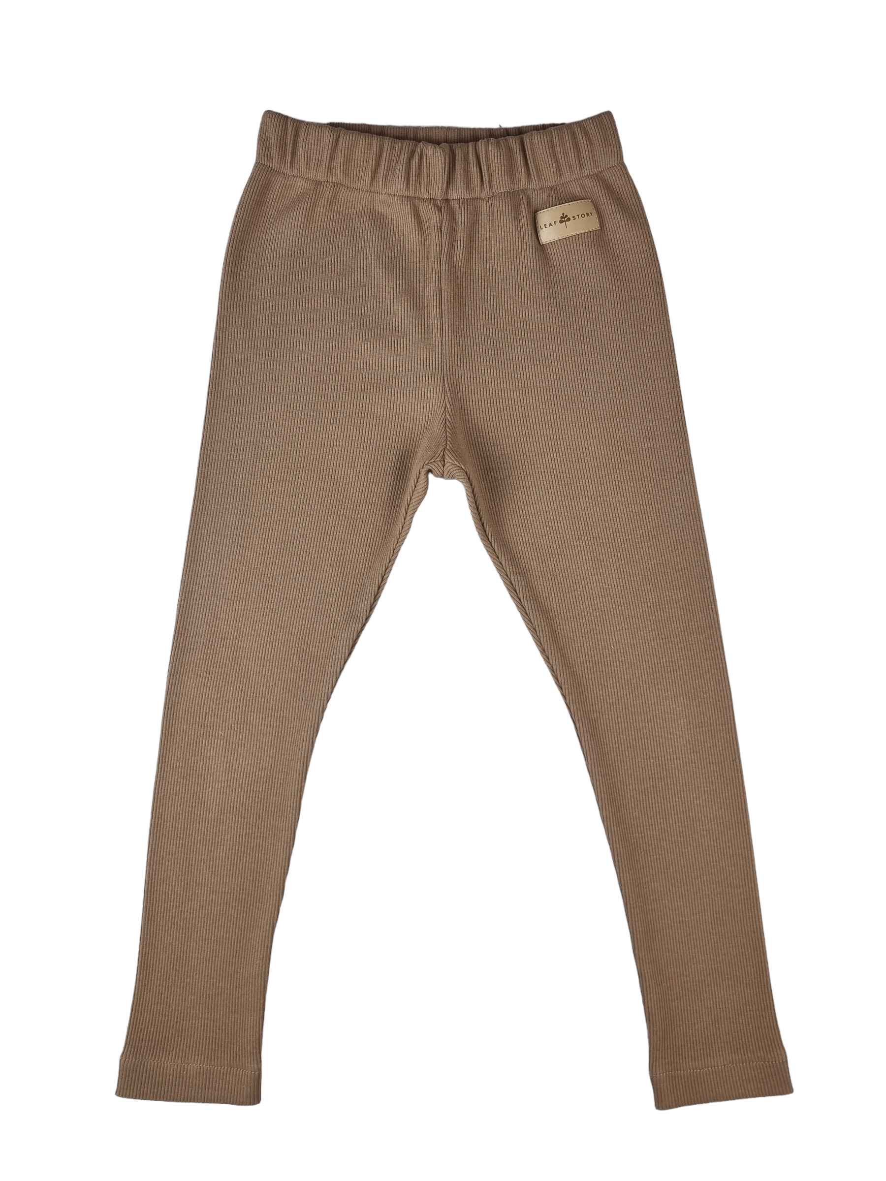 Legginsy z dzianiny prążkowanej - kawa - 134/140