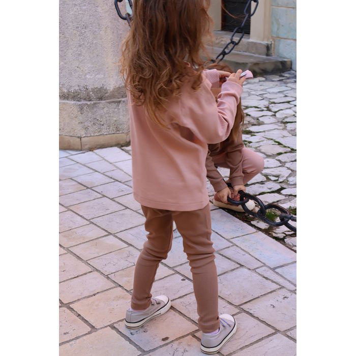 Legginsy z dzianiny prążkowanej - kawa - 134/140