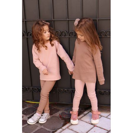 Legginsy z dzianiny prążkowanej - kawa - 134/140