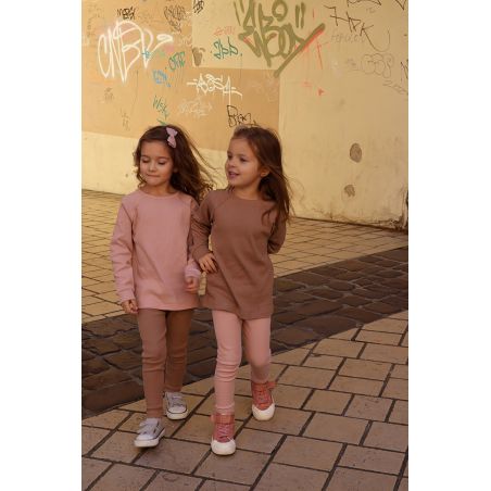 Legginsy z dzianiny prążkowanej - kawa - 134/140