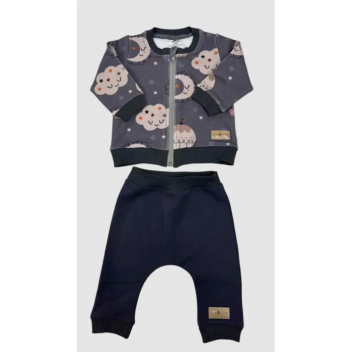 Komplet dresowy z bluzą na zamek - CHMURKI - new born - 56
