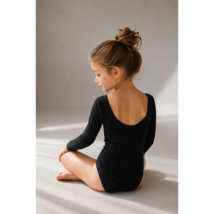 Czarne Body Baletowe Dziewczęce GOTS 119-130cm